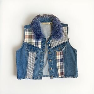 VTG 90s Grunge Patchwork Denim Vest Women's L Cottagecore Boho Retro